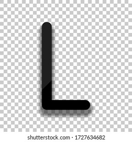 Letter L of alphabet, isolated outline symbol. Black glass icon with soft shadow on transparent background