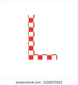 Letter L in the alphabet with a red and white design on a white background