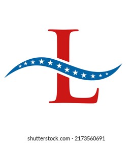 Letter L America Logo USA Flag. Patriotic American Business Logo Design On Letter L Template