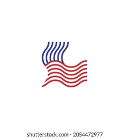 letter L and american flag combination logo design