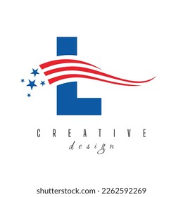 Logotipo de carta L American para rótulos de empresa, empresa y empresa. Logotipo estadounidense sobre la plantilla de vectores de letras L