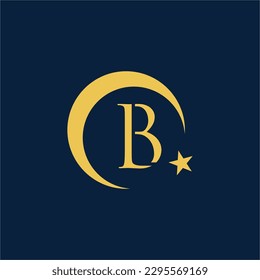 Letter L and B logo design with crescent moon and star.