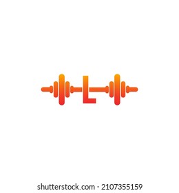 Letter L with barbell icon fitness design template illustration vector