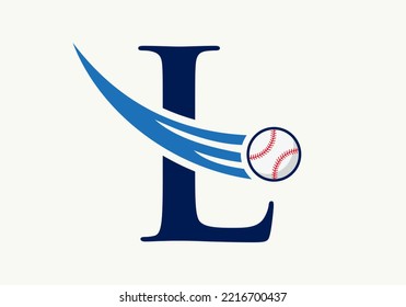 Logo-Konzept von Letter L Baseball mit bewegter Baseball-Vektorvorlage