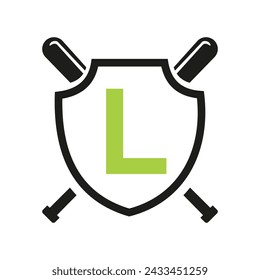 Plantilla de vector de diseño de logotipo de béisbol de la letra L. Símbolo de club de béisbol