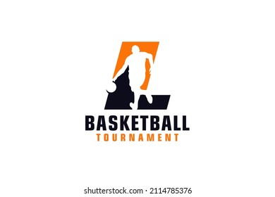 Letter L with Basketball Logo Design. Vector Design Template Elements for Sport Team or Corporate.