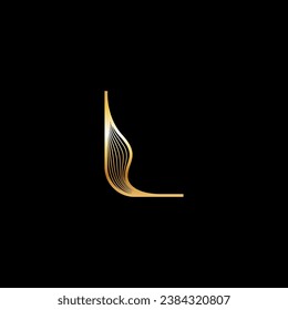 letter L, beautiful elegant golden alphabet striped font, classic lettering perfect for wedding invitations or fashion or logo design, vector illustration 10EPS