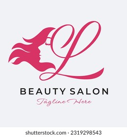 Letter L Beauty Salon Logo Design, Beautiful Woman Face Hair Care Icon