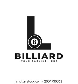 Letter L with Billiards Logo Design. Vector Design Template Elements for Sport Team or Corporate Identity.