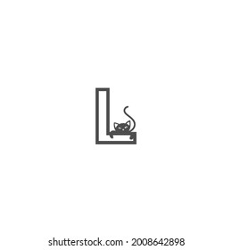 Letter L with black cat icon logo design template vector