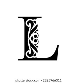 letter L. Black flower alphabet.  Beautiful capital letters.