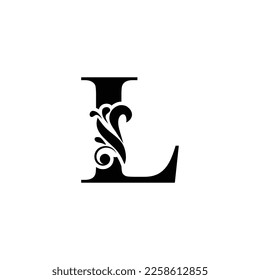 letter L black . flower  letters. Vintage ornament initial Alphabet. Logo vector 
