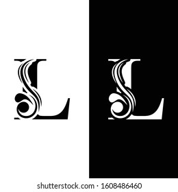 letter L. Black and white flower alphabet.  Beautiful capital letters 