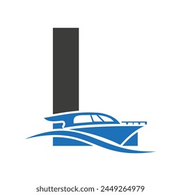 Letter L Boat Logo Concept For Sailboat, Shipping Symbol. Yacht Sign