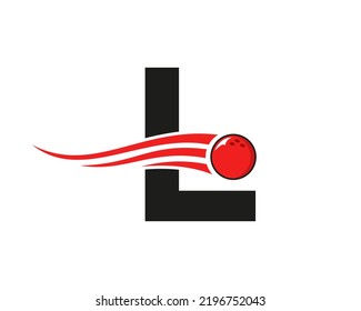 Letter L Bowling Logo. Bowling Ball Symbol With Red Moving Ball Vector Template