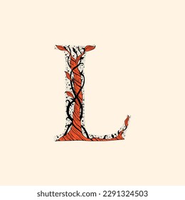 letter L with branches and leaves