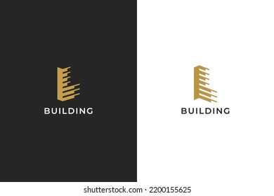 Letter L Building Construction Logo Branding. Sign Symbol Business Company Icon Apartment, Hotel, Residential, Real Estate, Property, Skyline. Luxury Gold Color.