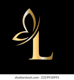 Letter L Butterfly Logo Concept For Luxury, Beauty, Spa and Fashion Symbol