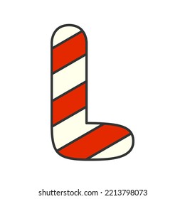 Letra L Candy Cane, ilustración vectorial