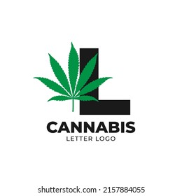 letra L con elemento de diseño del logotipo del vector de hoja de cannabis