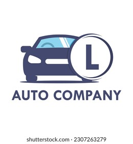 Letter l with car  template illustration. Fonts for event, promo, logo, and poster. Alphabet label symbol for branding and identity.