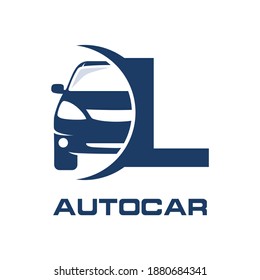 Letter L with car vector logo template.  Fonts for event, promo, logo, banner, monogram and poster. Alphabet label symbol for branding and identity.