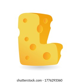 letter L cartoon style cheese, vector illustration