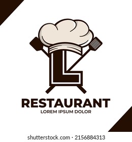 Letter L Chef hat logo design illustration, Restaurant cafe logo icon isolated on white background