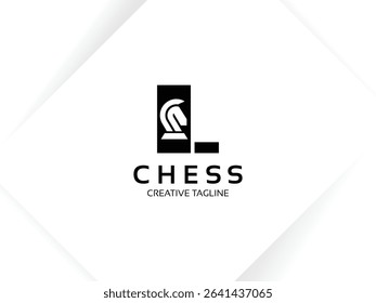 Letter L chess logo design template. Monogram knight logo