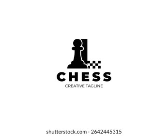 Letra L design de logotipo de xadrez com peão e tabuleiro de xadrez