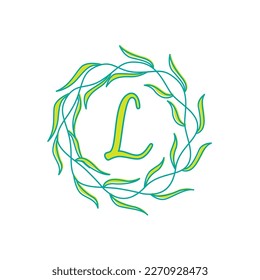 letter L with circular green leaf logo vector icon symbol illustration design template