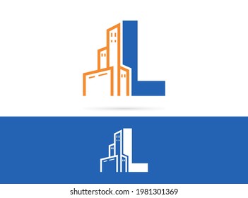 Letter L city logo design. Vector combination of  building and letter