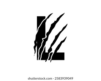 Letter L with claw scratch symbol design vector illustration isolated on transparent background