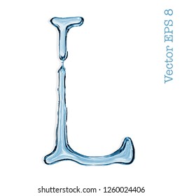 Letter L from clear transparent bluish water droplets. Vector EPS 8.