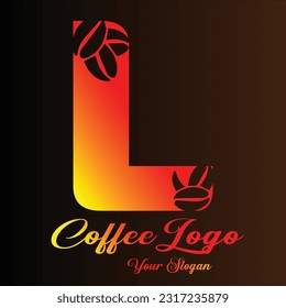 Letter L Coffee Bean Minimalist Logo Style With Gradient.