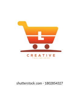 Letter L Color Orange Shopping Cart Logo creative template