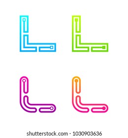 Letter L Colorful logotype with Three Line Dots Link, Square and Circle shape Maze Labyrinth, Technology and Digital Connection concept for your Corporate identity