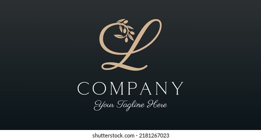 letter L combined twig Olive oil logo design template.