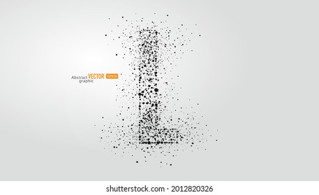 The letter L is composed of particles on gray background. Abstract vector font material.