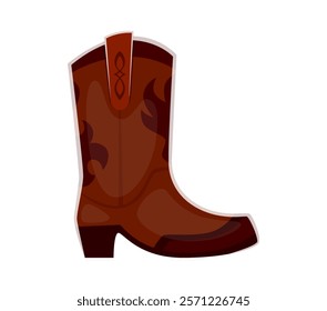 Letter L cowboy boot font, wild west typeface, western type, sheriff English alphabet. Isolated cartoon vector abc character in shape of brown cowboy boot with decorative patterns in rustic style