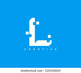 Letter l Creative Flat 3D Pixel Box Logotype