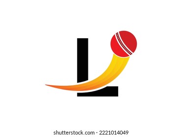 Letter L Cricket Logo Concept With Moving Cricket Ball Icon. Cricket Sports Logotype Symbol Vector Template Design.