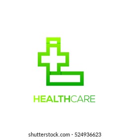 Letter L cross plus logo Green color,Medical healthcare hospital Logotype