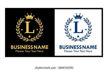 Ilustración de diseño del logotipo de la carta l. adecuado para la moda, marca, reino, corona, identidad