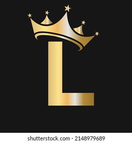 Letter L Crown Logo. Crown Logo on Letter L Vector Template for Beauty, Fashion, Star, Elegant, Luxury Sign