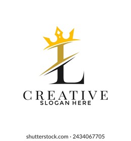 Letra L con logotipo de la corona, plantilla de diseño de logotipo inicial simple elegante
