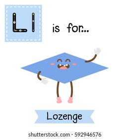 Letter L cute children colorful geometric shapes alphabet tracing flashcard of Lozenge for kids learning English vocabulary.