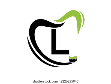 Letter L Dental Logo Design Template Inspiration With Tooth Brush Symbol , Vector Illustration