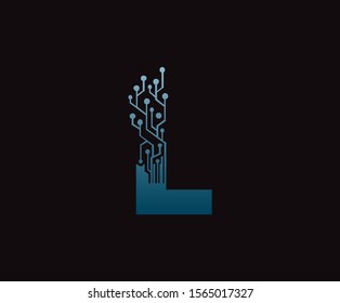 Letter L Digital Network Logo Icon, Technology and digital abstract L line network circuit vector design.