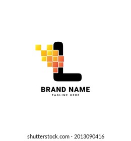 Letra L píxel digital tecnología de gradiente moderno diseño de logotipo vectorial